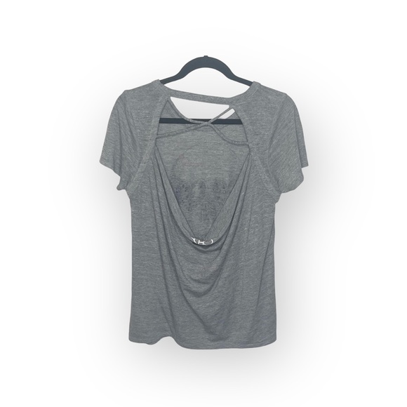 new Chaser ☻︎ Heart Eye Skull Draped Open Cross Back Tee T Shirt ☻ ︎Heather ☻︎ L - Picture 5 of 16